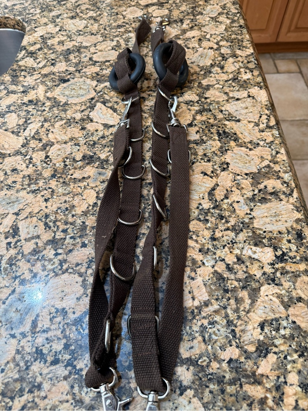 Equestrian training straps Brown Multi-Ring Adjustable w/ rubber donuts FULL